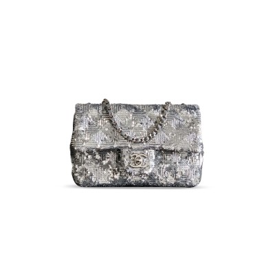 CHANEL FLAP BAG SEQUINS & SILVER METAL& SILVER AS4561(21*14*8cm)